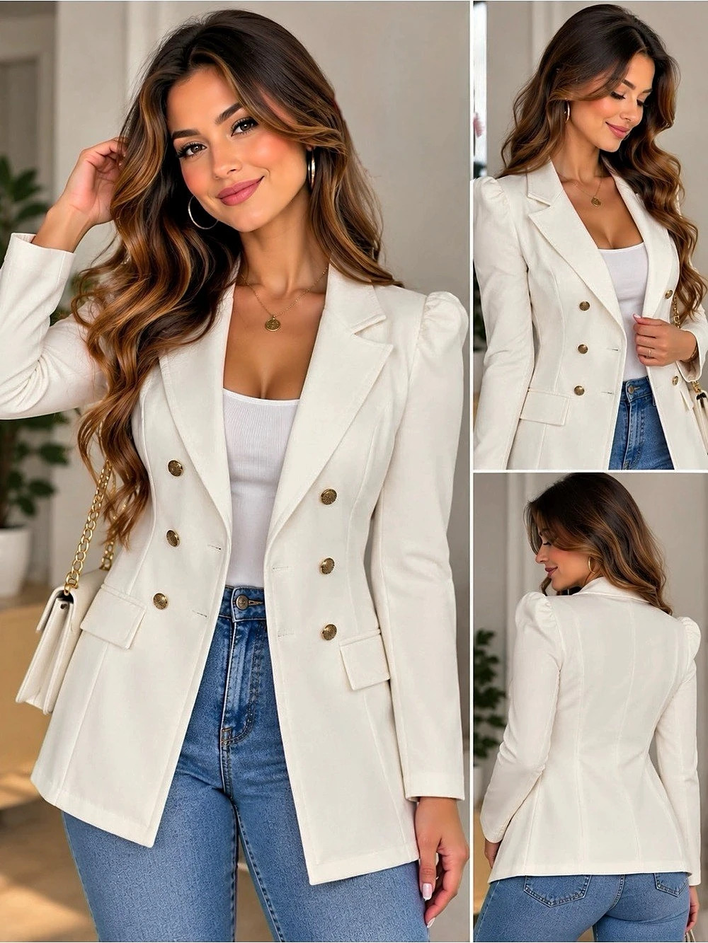 Double-Breasted White Blazer New
